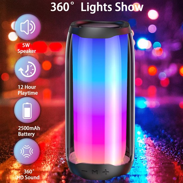 Rioicc Waterproof Bluetooth Speaker,Wireless Portable Party Speaker with IPX4 Waterproof and 360°Lights Show Rich Dynamic Sound,12 Hour Playtime,TWS Pairing for Home Outdoor