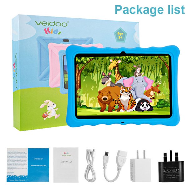 Rioicc 10.1 inch Kids Tablet, 32GB Storage WiFi Android 11 Tablet for Kids, HD Touch Screen, Parental Control, Learning Tablet with IWAWA Application, Kids Tablets with Blue Case X1