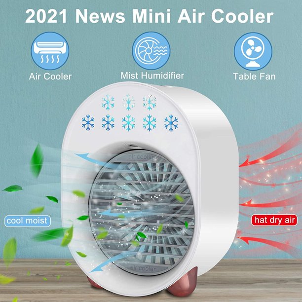 Xpreen Personal Air Cooler Fan, Portable Air Conditioner,4in 1 USB Air Cooling Fan with Colorful Atmosphere Light, Mini Portable AC Desk Misting Fan for Small Room/Office/Dorm/Bedroom/Camping