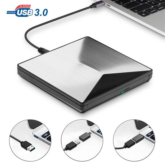 Doosl External DVD Drive, USB 3.0 Type-C Aluminum shell Slim Portable CD/DVD+/-RW Optical Drive Player CD Burner Compatible with Desktop, PC, Windows, Linux, OS Apple, Mac, silver