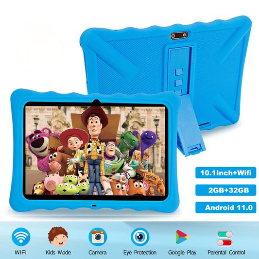 Rioicc 10.1 inch Kids Tablet, 32GB Storage WiFi Android 11 Tablet for Kids, HD Touch Screen, Parental Control, Learning Tablet with IWAWA Application, Kids Tablets with Blue Case X1