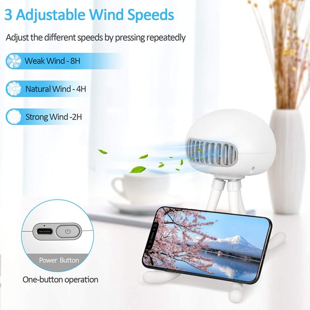 Stroller Fan, 4000mah Portable Bladeless Fan, Mini Handheld Fan with Flexible Tripod Clip on Stroller Fan, 3 Speeds Fan for Stroller, Car Seat, Crib, Bike and Desktop (White)