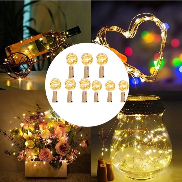 Wine Bottle Lights with Cork, Christmas Lights 20 LED 9 Pack Fairy Lights Waterproof Battery Operated Cork String Lights for Jar Party Wedding Christmas Festival Bar Decoration, Warm White