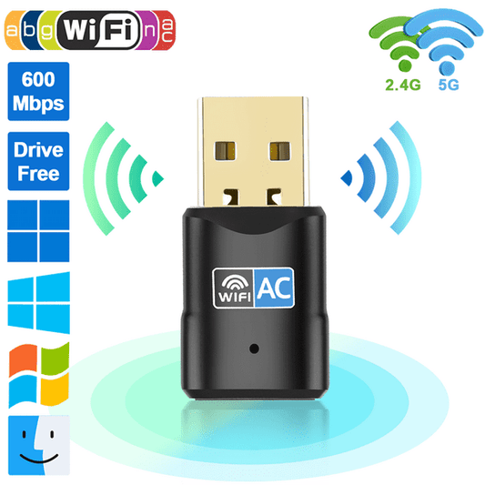 600Mbps USB Wifi Adapter, Drive Free 2.4G/5G Dual Band Wifi Dongle 802.11ac Wireless Network Adapter for Desktop Laptop, PC Wifi Adapter for Windows 11/10/8/7/XP Mac OS 10.9-10.15