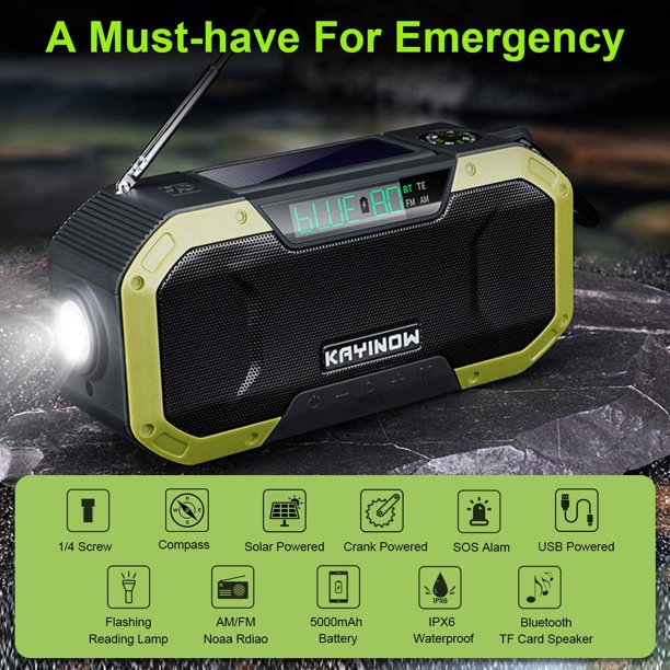 Emergency Radio, 5000mAh Hand Crank Solar Weather Radio, NOAA/AM/FM Portable Radio with LED Flashlight&Reading Lamp, USB Cell Phone Power Charger, SOS Alarm for Home, Camping&Survival