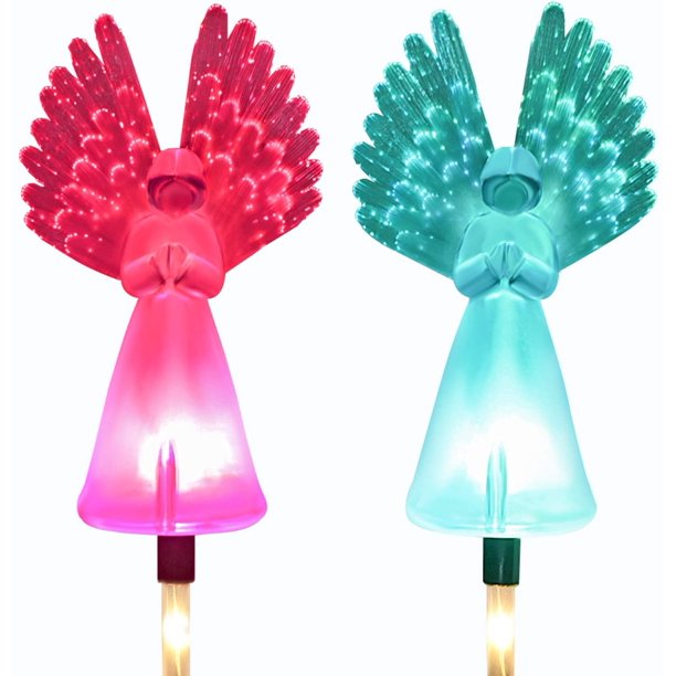 Solar Powered Angel Lights, 2 Pack Angel Solar Lights Outdoor Garden, Eternal Light Angel with 7 LEDs for Cemetery Grave Decorations, Memorial Gifts, Christmas Yard Art, Sympathy Gifts