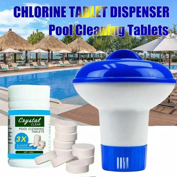 Vinmall Chlorine Tablets,Pool Chlorine Tablets with Thick Plastic Floating Chlorine Dispensers Kits (100g)