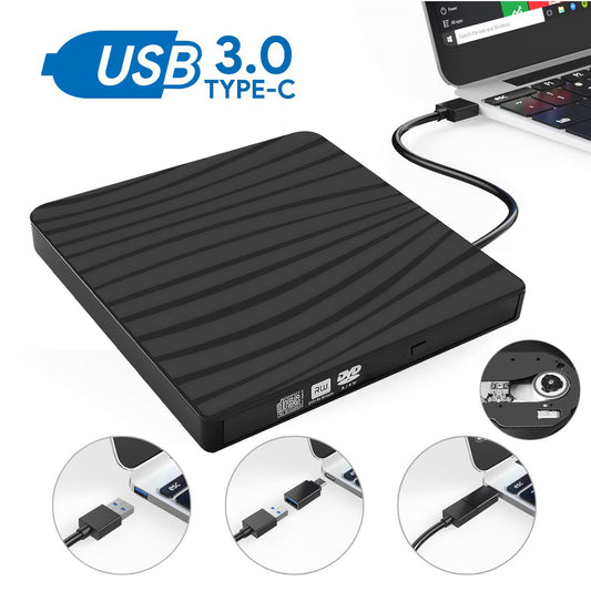 External CD DVD Drive, USB 3.0 Type-C Portable CD/DVD+/-RW Drive/DVD Player for Laptop, CD Burner Compatible with Desktop PC Laptop Windows Linux OS Apple Mac