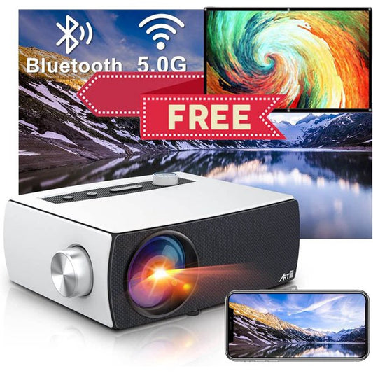 Rioicc Mini Projector, 5G WiFi Projector, Native 1080P HD Video Projector with 120 Inch Screen, Compatible with 4K Smartphone TV Stick HDMI VGA USB TF AV for Home Cinema Outdoor Indoor Movie