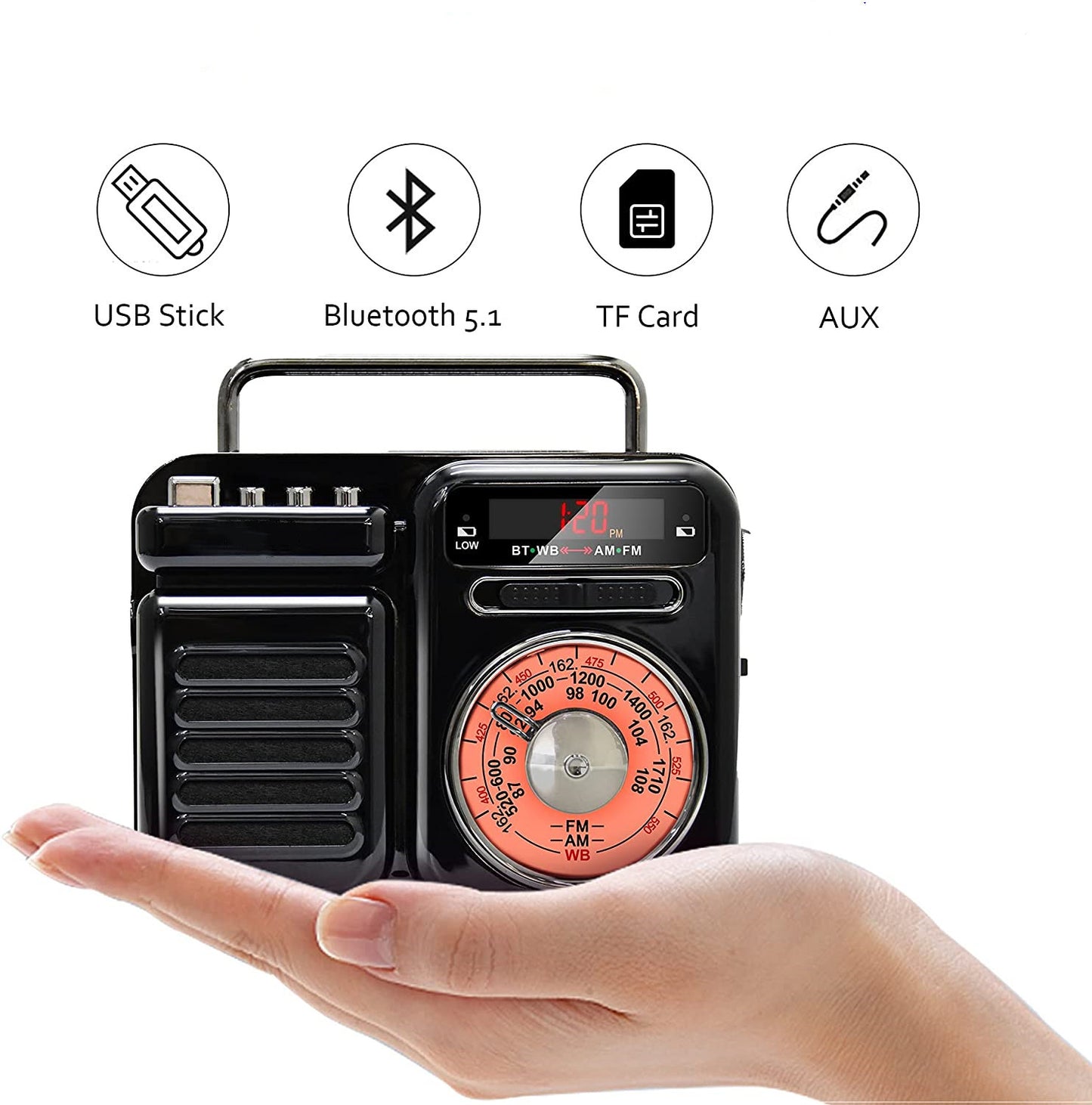 Emergency Hand Crank Radio Weather Solar NOAA/AM/FM Radio with Good Sound,Bluetooth 5.0,Flashlight,2000mAh Power Bank, SOS Alarm,USB Player for Hurricanes,Outdoor Activitives