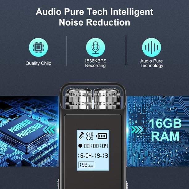 16GB Digital Voice Recorder for Lectures Meetings - 70Hours Voice Activated Recording Device Audio Recorder with Playback,Password