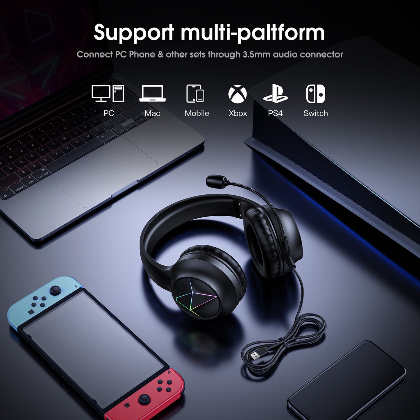 ONIKUMA X35 Gaming Headset, Stereo Bass Surround RGB Noise Cancelling Over Ear Headphones, for PS4 PC Nintendo Switch Tablet, Noise Cancelling Mic LED Light, Designed Technically for Gamer