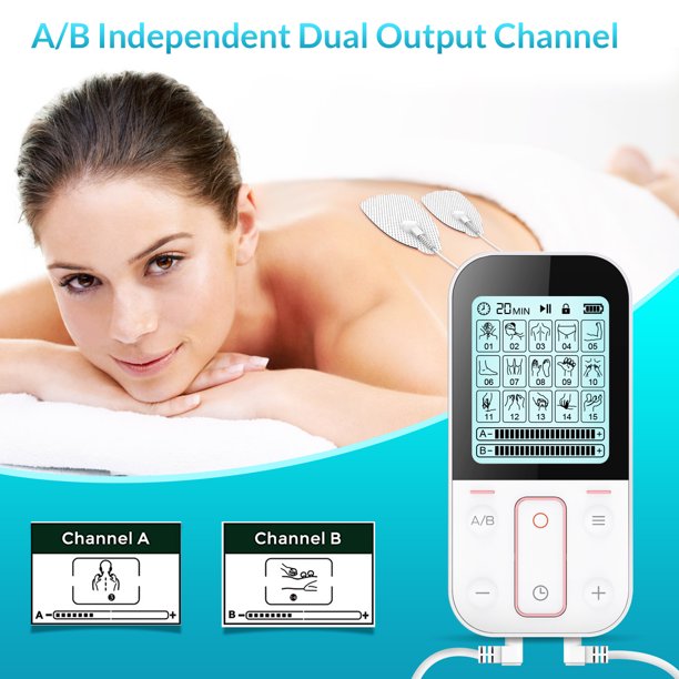 Vinmall TENS Unit Muscle Stimulator ,Rechargeable EMS Dual Channel with 8 Reusable Electrode Pads 15 Modes for Back Neck Pain Muscle Therapy Pain Management Pulse Massager