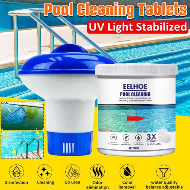 Vinmall Chlorine Floater,Pool Chlorine Tablets, with chlorine floating agent, for indoor and outdoor swimming pools, hot spring baths, fountain cleaning(180g)