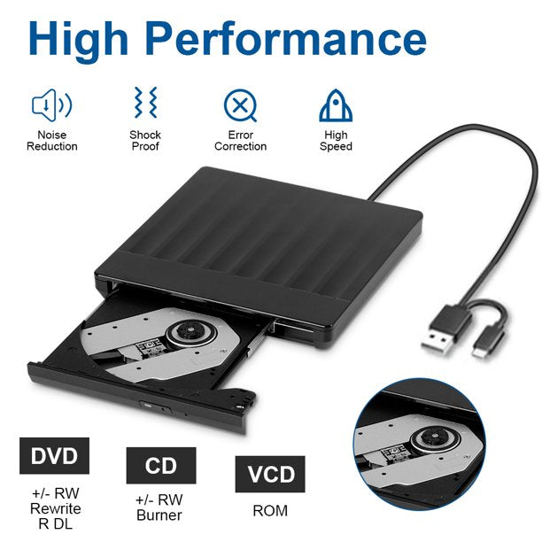 USB 3.0 External DVD Drive for Laptop, Rioicc Slim Portable CD Burner Drive High Speed Data Transfer for Notebook, Desktoop